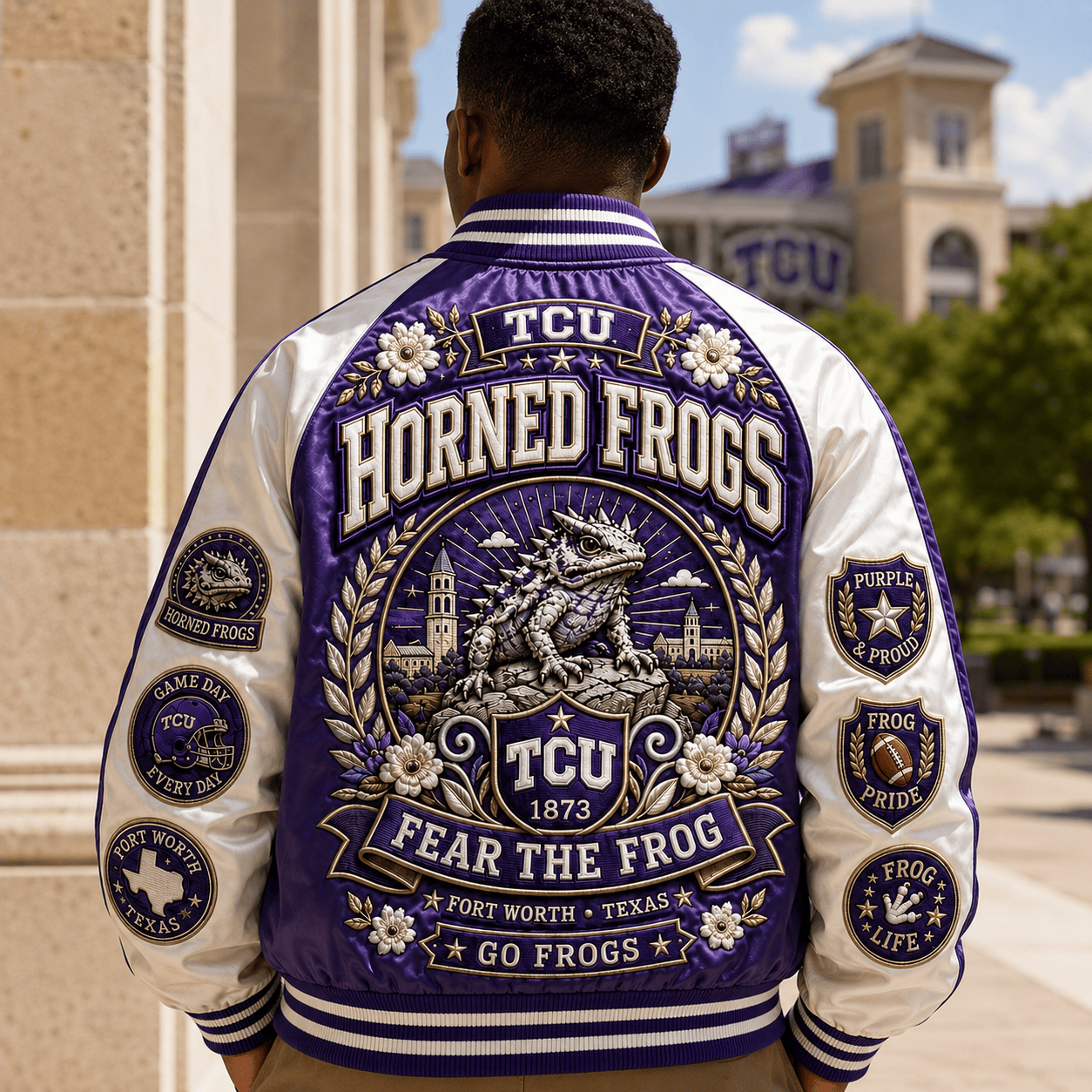 PREMIUM TCU SATIN BASEBALL JACKET NTNA