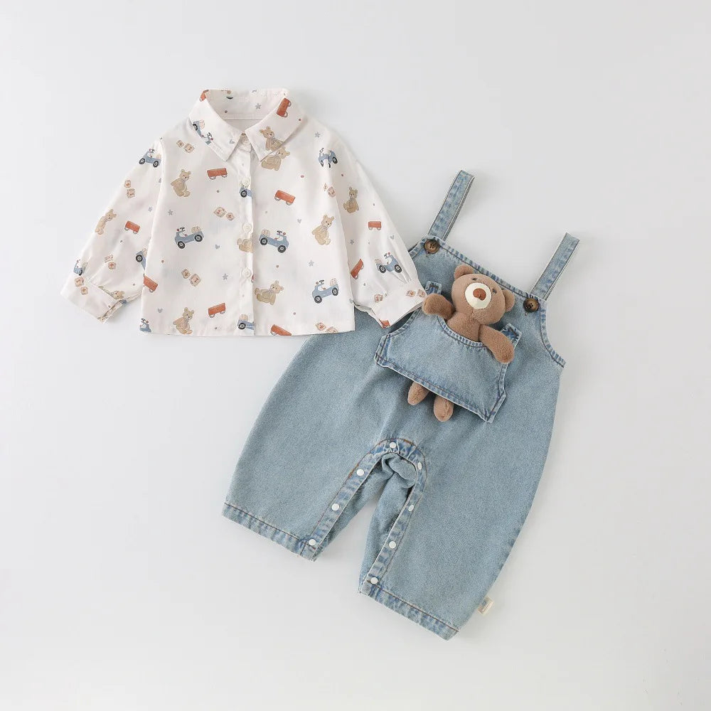Baby Denim Romper Set - Spring/Fall Outfit for Boys & Girls, Cute Newborn Jumpsuit 0-24M