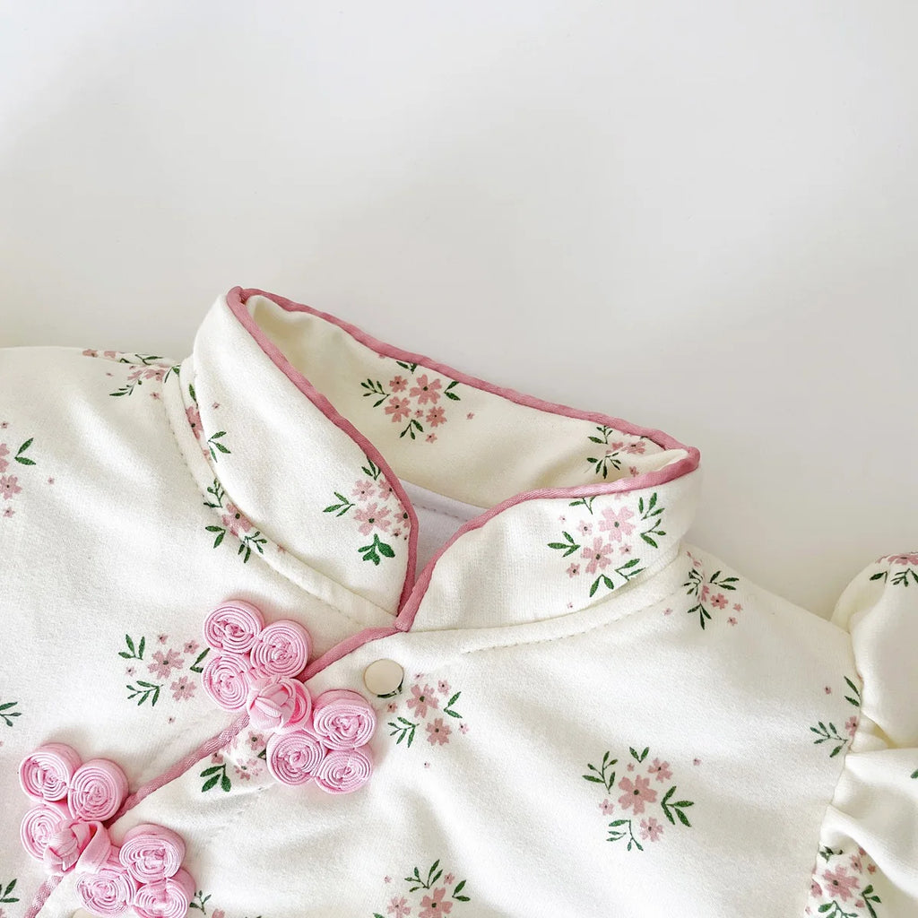 Winter Warm Baby Girls Rompers Floral Princess Long Sleeve Infants Girls Jumpsuits Clothing