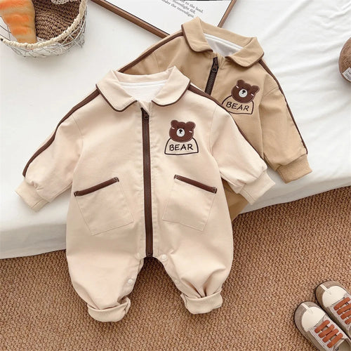 2024 Autumn Baby Bodysuit 0-12M Newborn A-Class Cartoon Bear Romper Korean Style Creeper