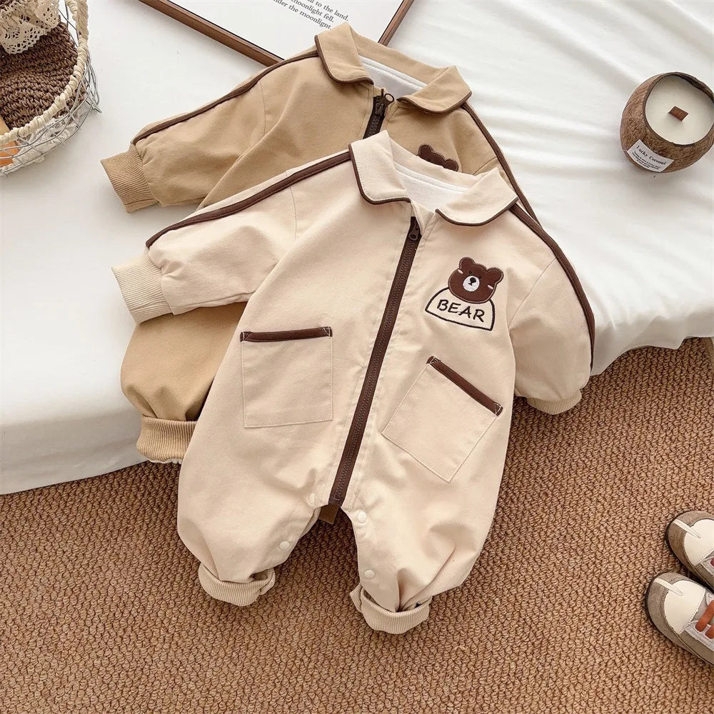 2024 Autumn Baby Bodysuit 0-12M Newborn A-Class Cartoon Bear Romper Korean Style Creeper