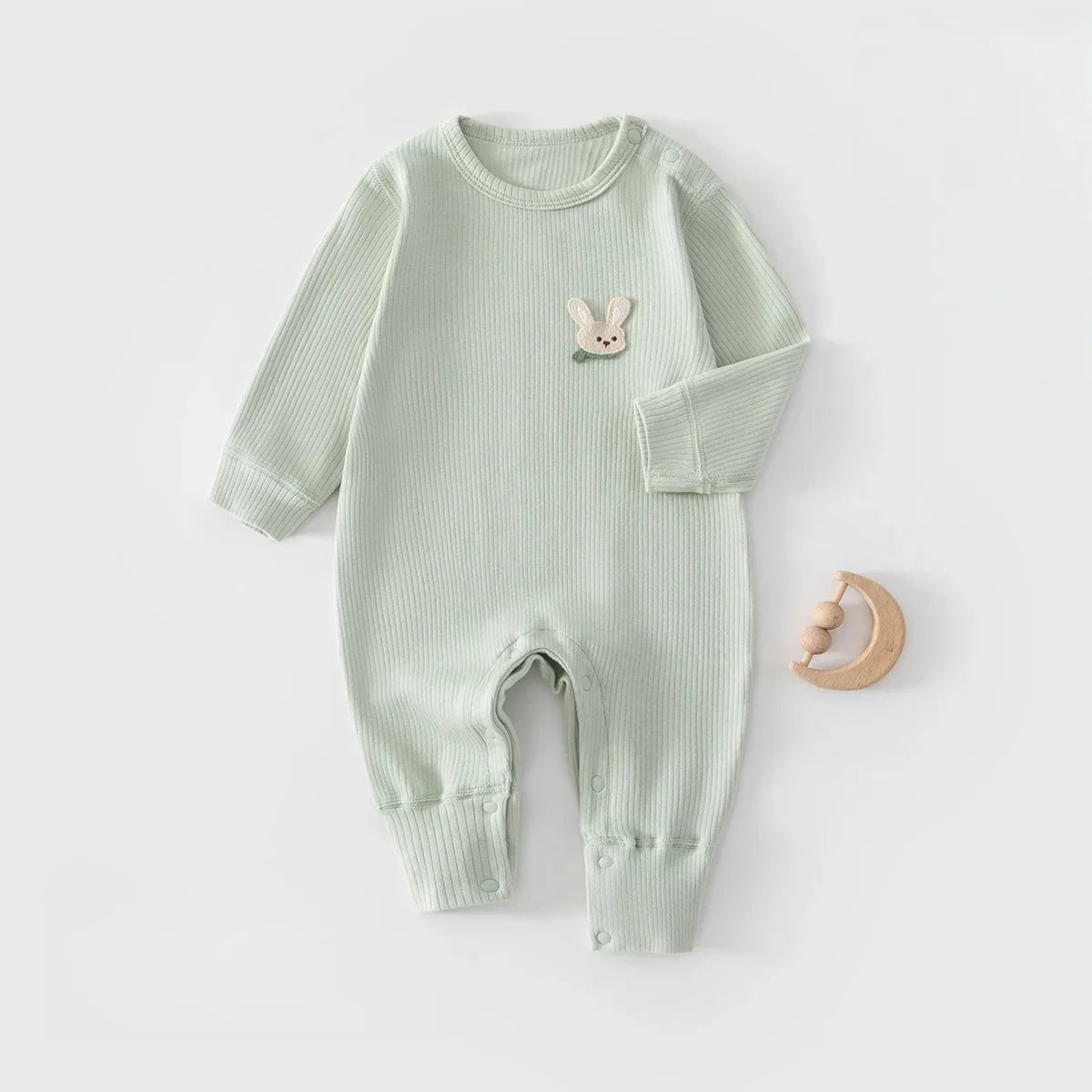 0-2Y Infant Girl Boy Jumpsuit Ribbed Knit 2026 Newborn Baby Romper Spring Cute Patch Easy Snap Closure Soft Baby Clothes