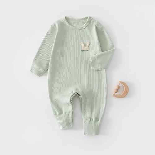 0-2Y Infant Girl Boy Jumpsuit Ribbed Knit 2026 Newborn Baby Romper Spring Cute Patch Easy Snap Closure Soft Baby Clothes