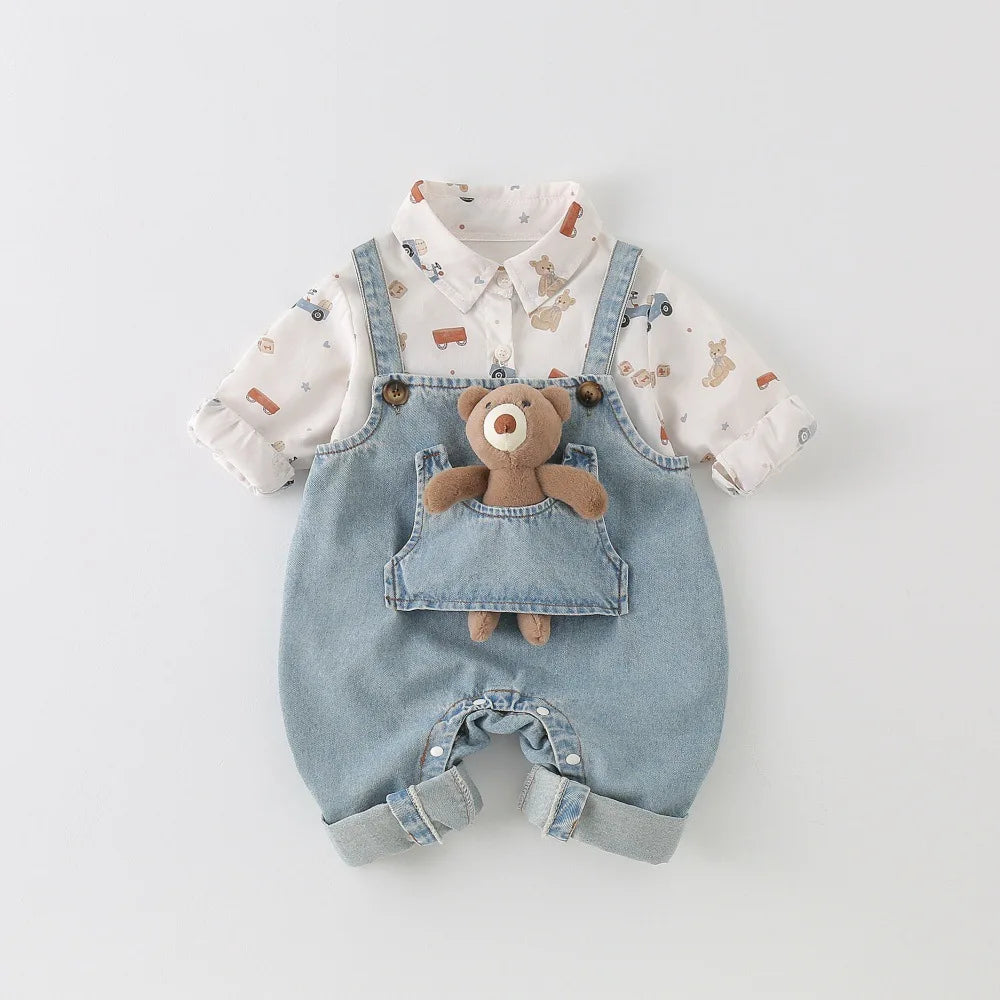 Baby Denim Romper Set - Spring/Fall Outfit for Boys & Girls, Cute Newborn Jumpsuit 0-24M